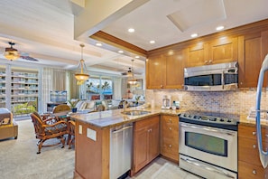 Fridge, microwave, oven, stovetop - Ocean View Studio at The Whaler 413|Kaanapali Beach|Walk to Dining (Lahaina)