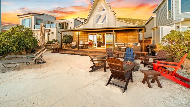 A modern house with a large deck and outdoor seating area. - 25% Off Sept 7-9, On The Sand Perfect 4 Families! (Ventura)
