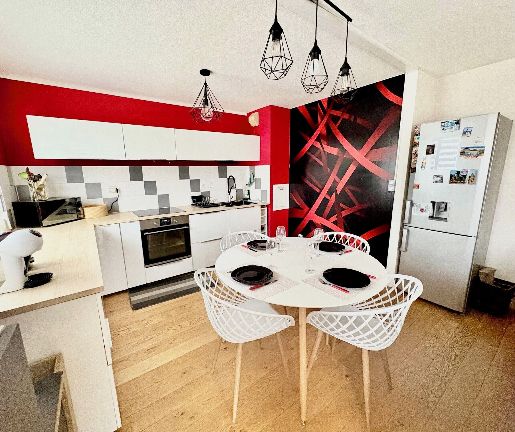 Fridge, microwave, oven, dishwasher