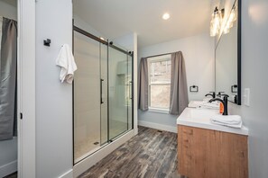 Shower, towels - New! Modern Lake Access Home w/ Hot Tub! (Swanton)