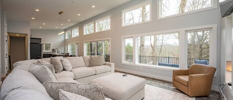 Smart TV, fireplace, foosball