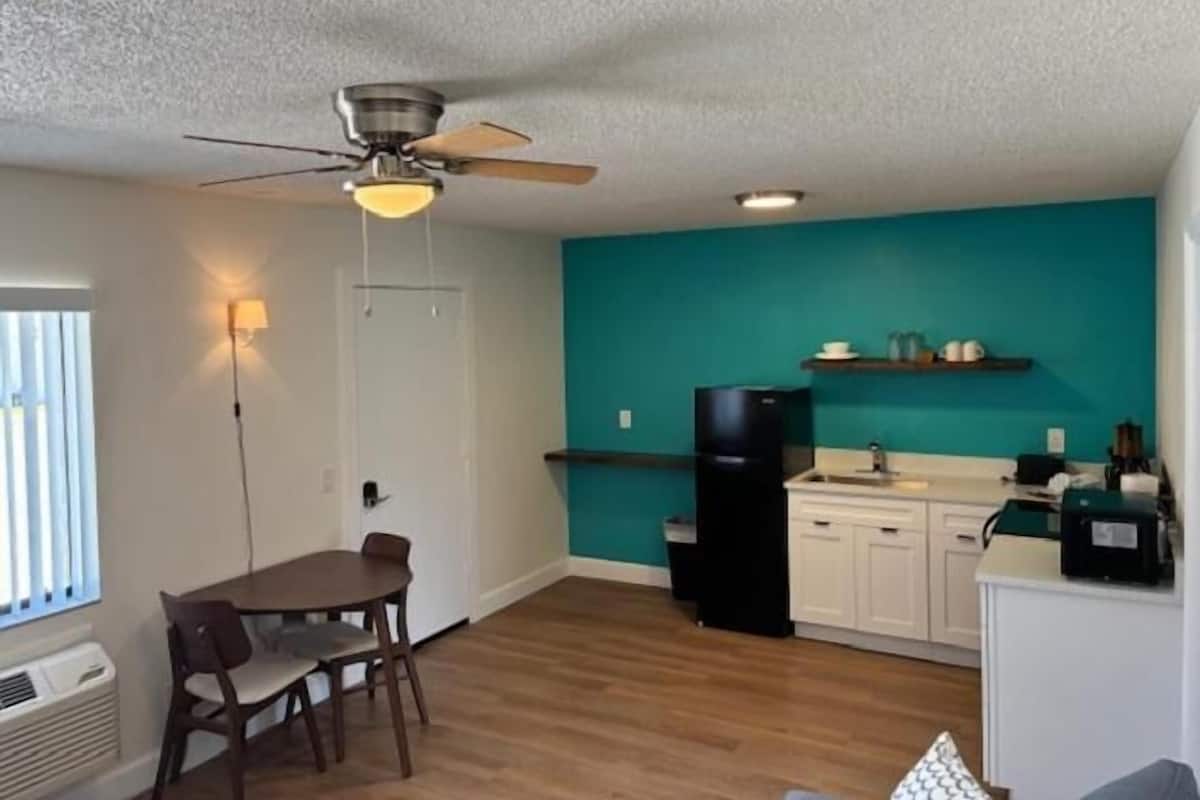 Full-sized fridge, microwave, oven, stovetop