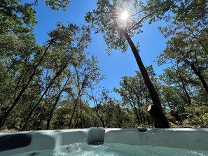 Outdoor spa tub - Air-conditioned family home with SWIMMING POOL and SPA. At the edge of the forest. (Le Luc)