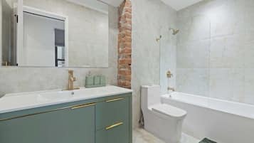 Ducha, secador de pelo, toallas, shampoo