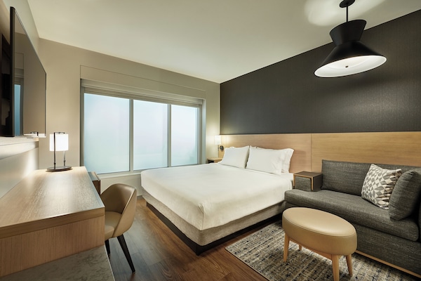 In-room safe, desk, laptop workspace, blackout curtains