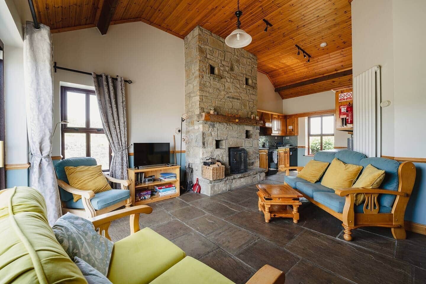 Tv, eldstad och datorskärmar