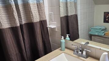 Hair dryer, towels, toilet paper