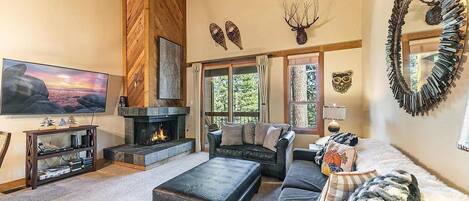 TV, fireplace, DVD player, video library