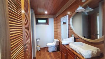 Shower, towels, soap, shampoo