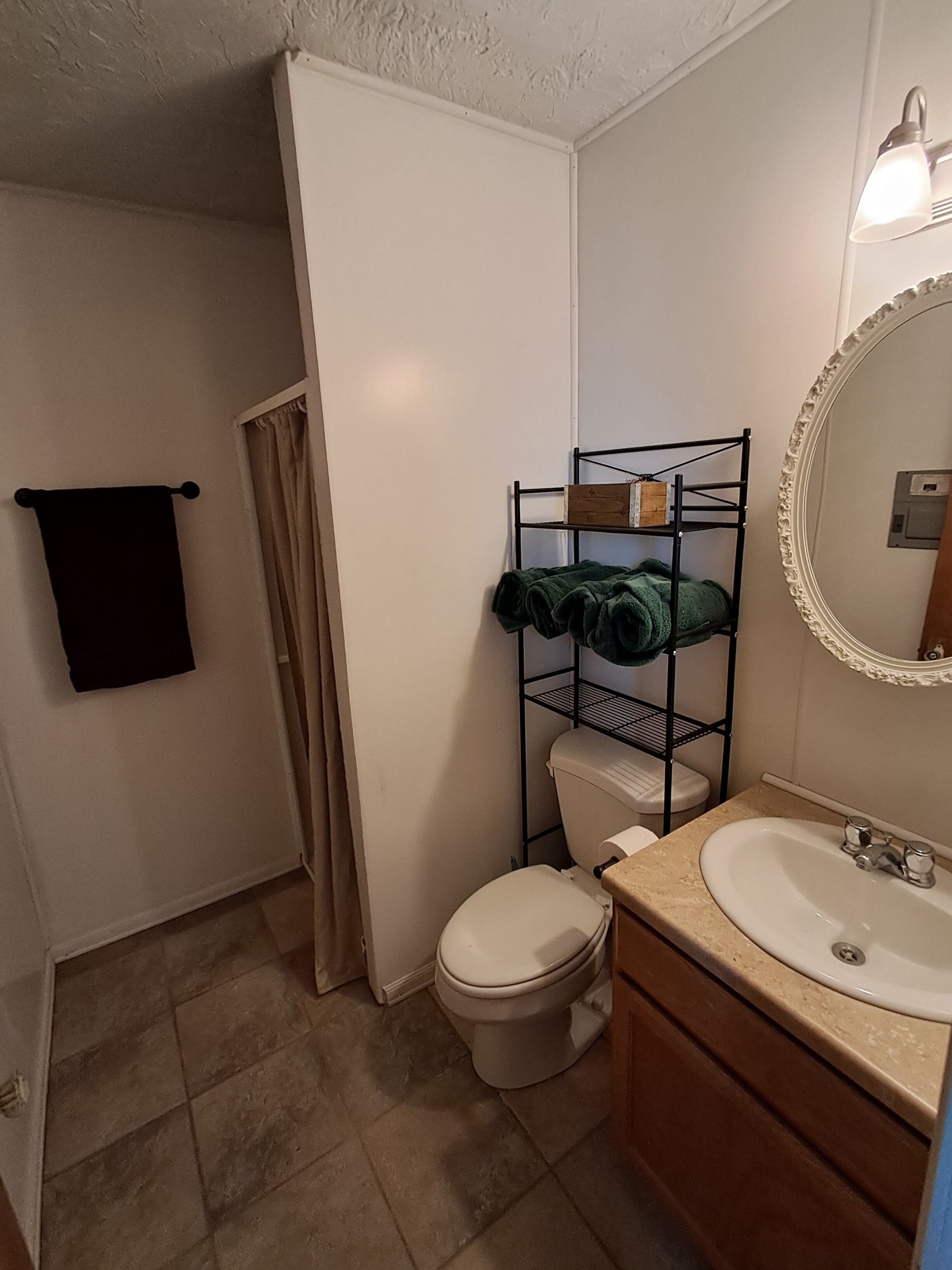 Shower, towels, soap, toilet paper