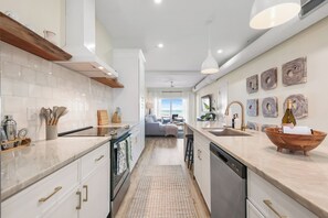 Fridge, microwave, oven, stovetop - Oceanfront Luxury Condo 3BR 2BA (Carolina Beach)