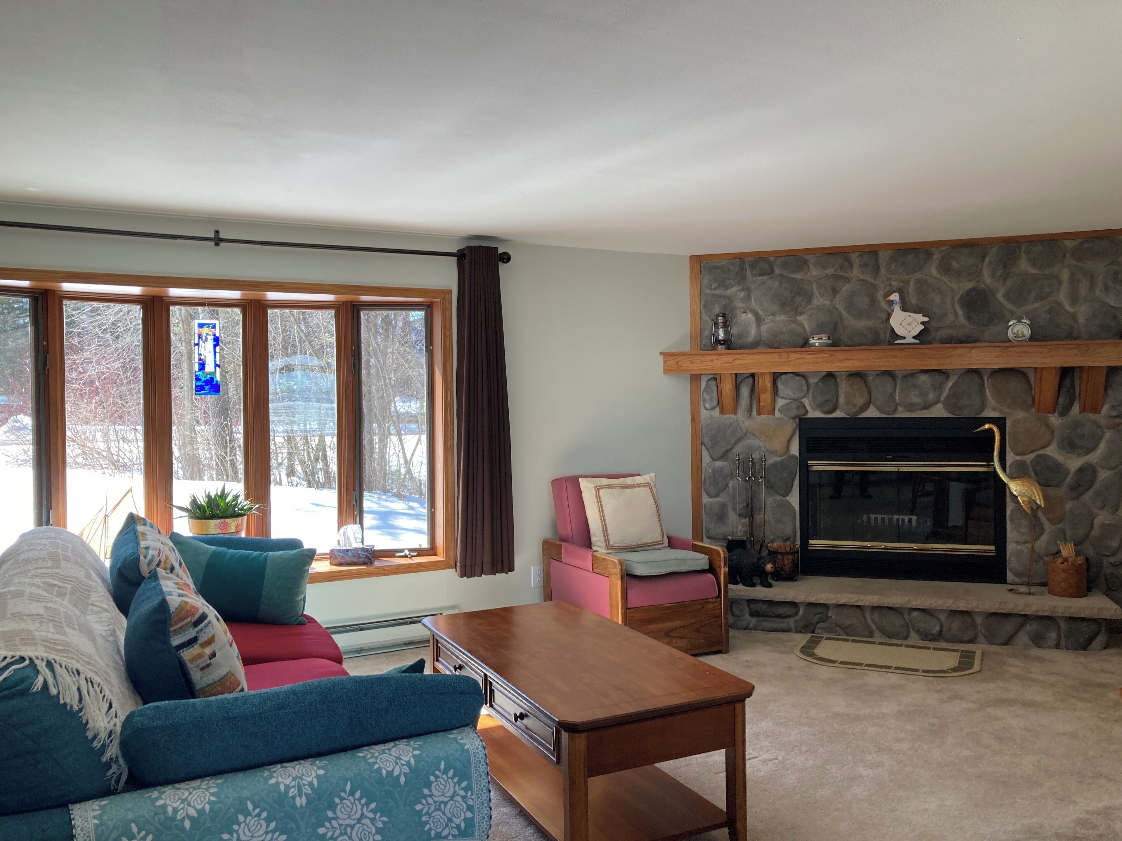 Télévision, cheminée, livres