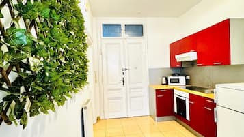 Basic Apartment | Private kitchen | Fridge, microwave, oven, stovetop