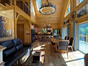 Living area - Riverside: Modern stream side, Log Cabin, Built 2025 (Deep Gap)