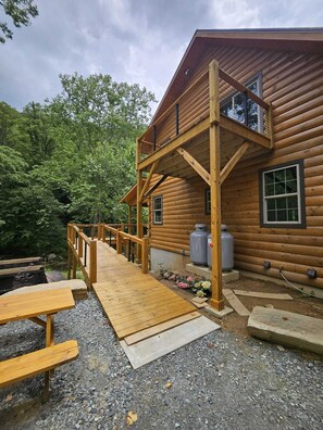 Terrace/patio - Riverside: Modern stream side, Log Cabin, Built 2025 (Deep Gap)