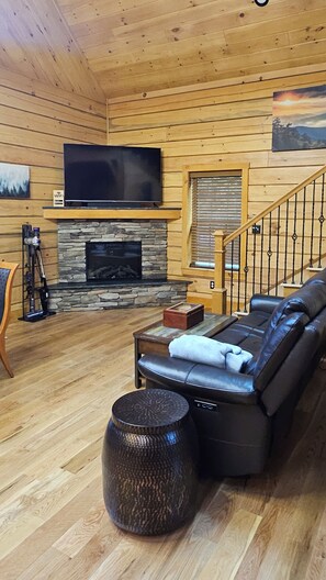 Living area - Riverside: Modern stream side, Log Cabin, Built 2025 (Deep Gap)