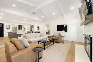 Télévision, cheminée, jeux vidéo, espaces bureaux