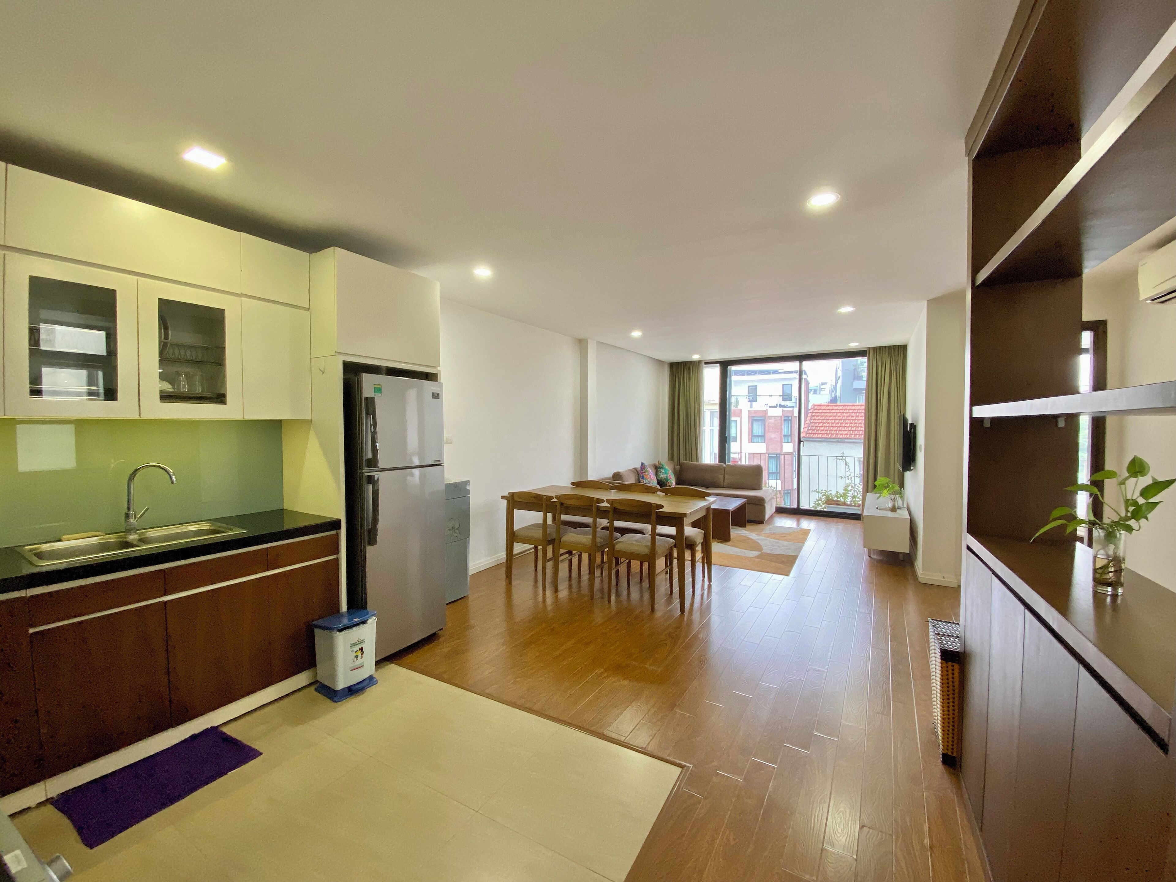 Desk, laptop workspace, blackout curtains, free WiFi