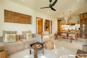 Luxury Villa, Courtyard View | Living area - Rice Field Villa with Rooftop Jacuzzi (Canggu)