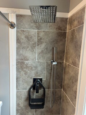 Shower, towels, toilet paper