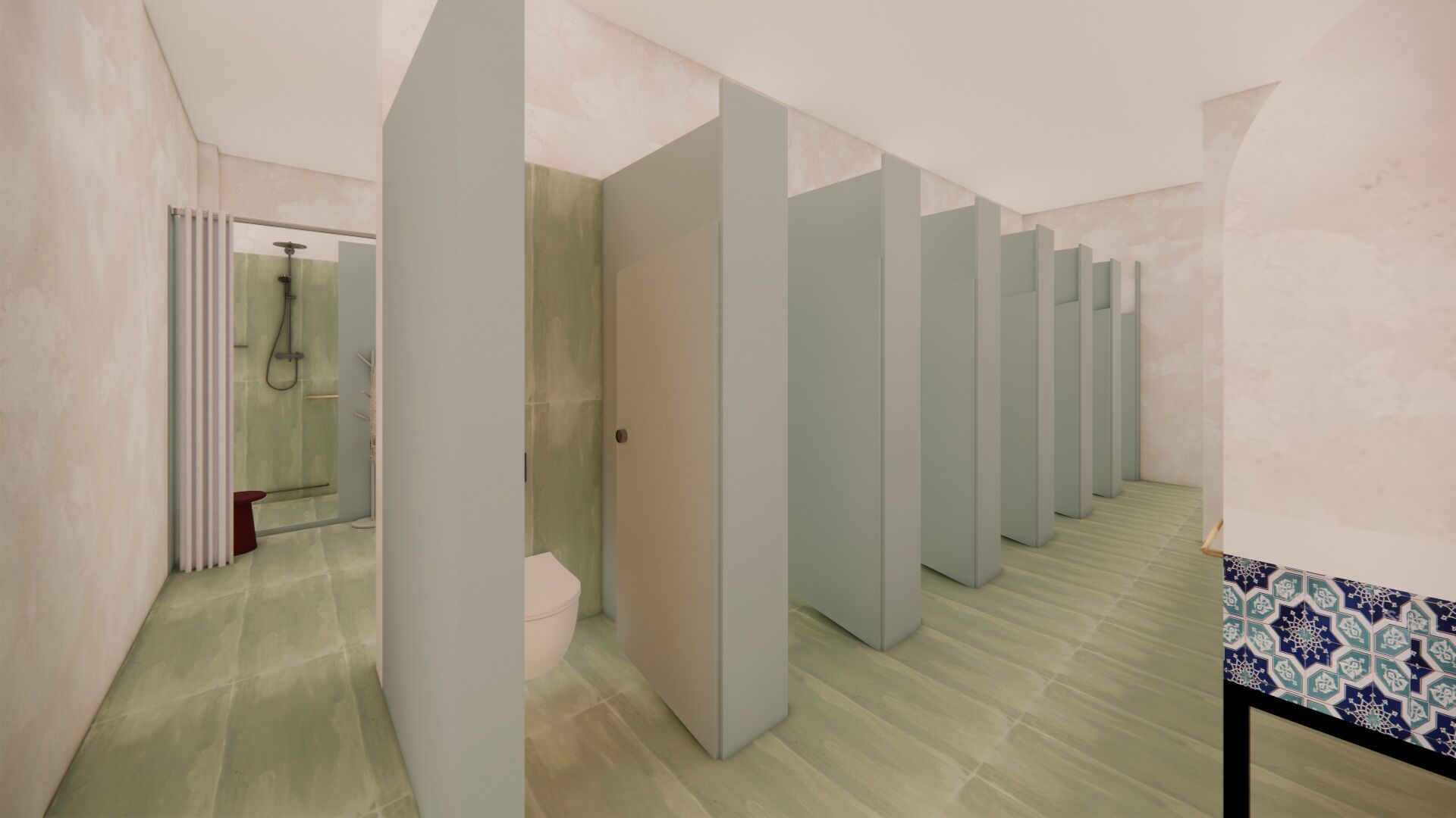 Dormitório compartilhado econômico, vista para o pátio | Banheiro | Chuveiro, secador de cabelo, toalhas de banho, sabonete