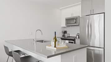 Refrigerador, microondas, horno y parrilla de estufa