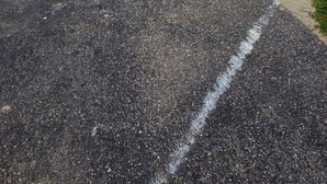 Ein dunkelroter Minivan steht auf einer Einfahrt mit einem weißen Zaun und Häusern im Hintergrund.