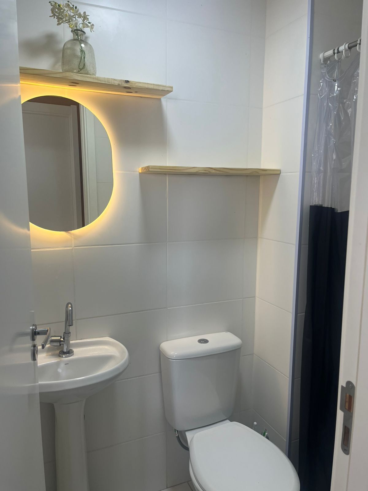 Chuveiro, secador de cabelo, papel higiênico 