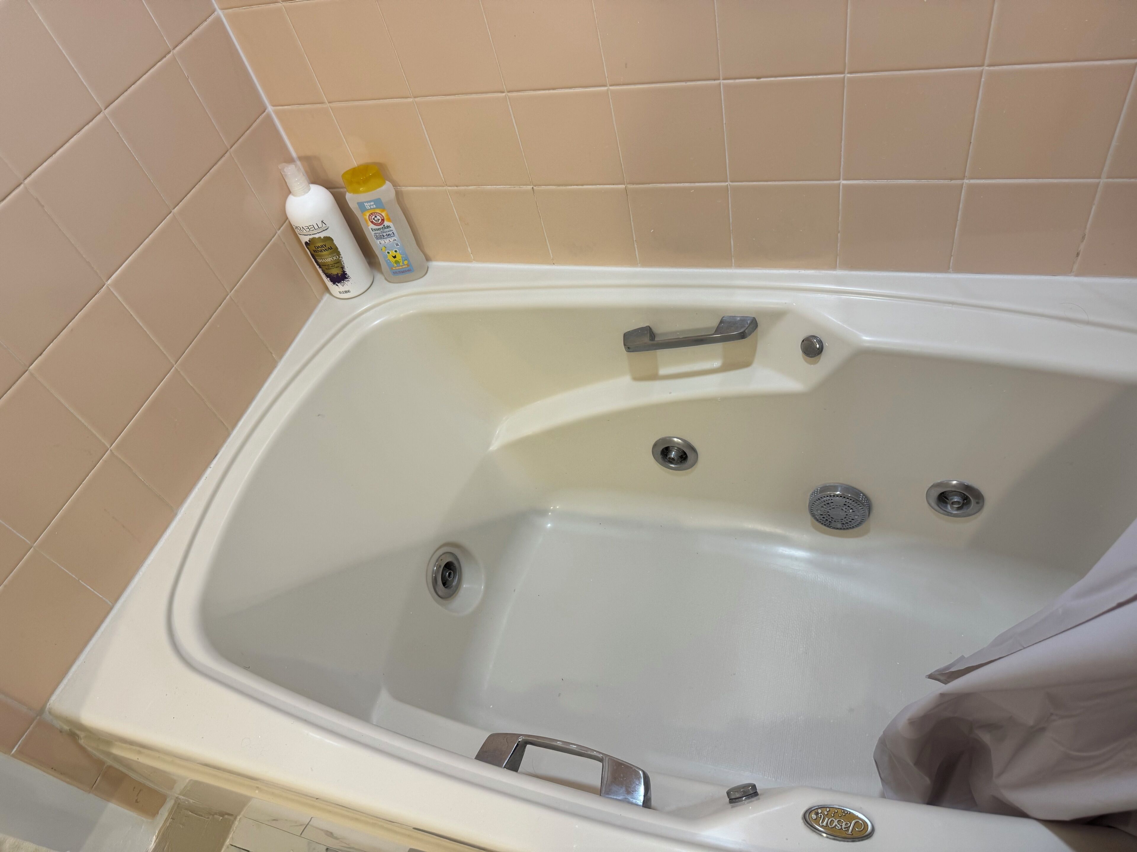 Hair dryer, towels, soap