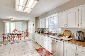 Fridge, microwave, stovetop, dishwasher - 2 Mi to KU Campus: Group Getaway w/ Patio & Garden (Lawrence)