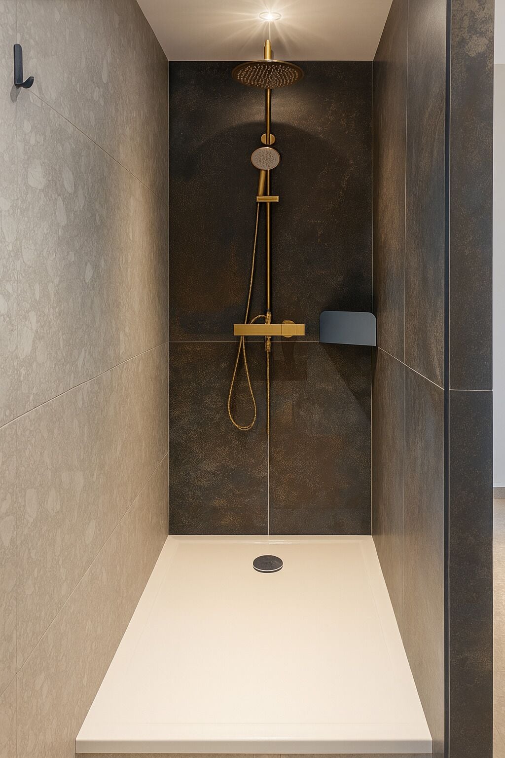 Shower, towels, soap, toilet paper