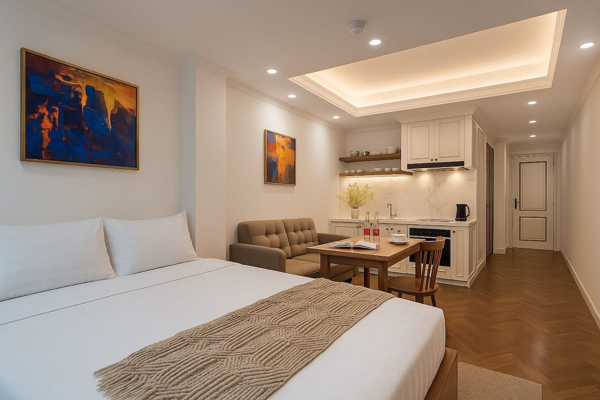 Fridge, microwave, espresso maker, coffee/tea maker