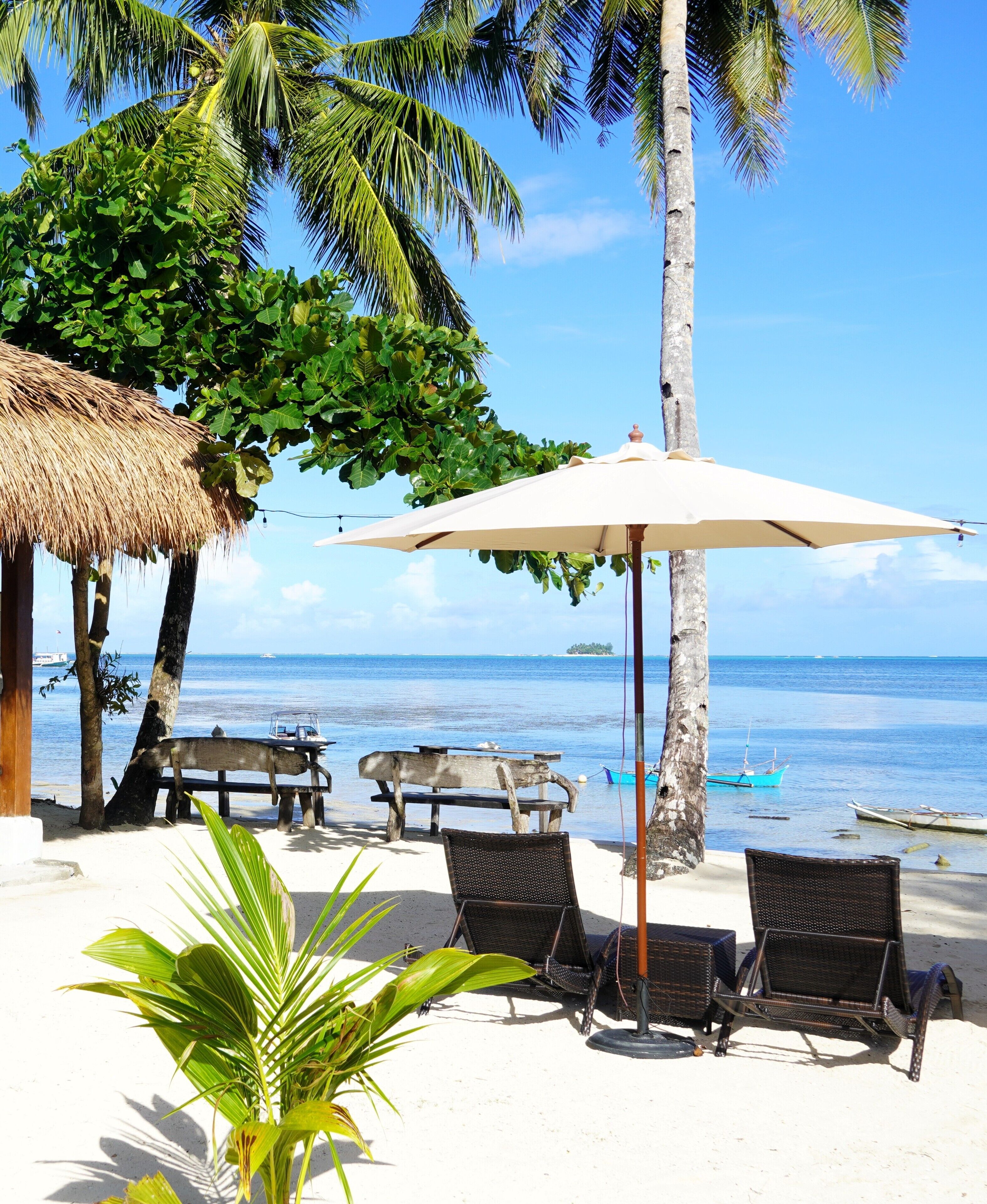 On the beach, white sand, beach bar