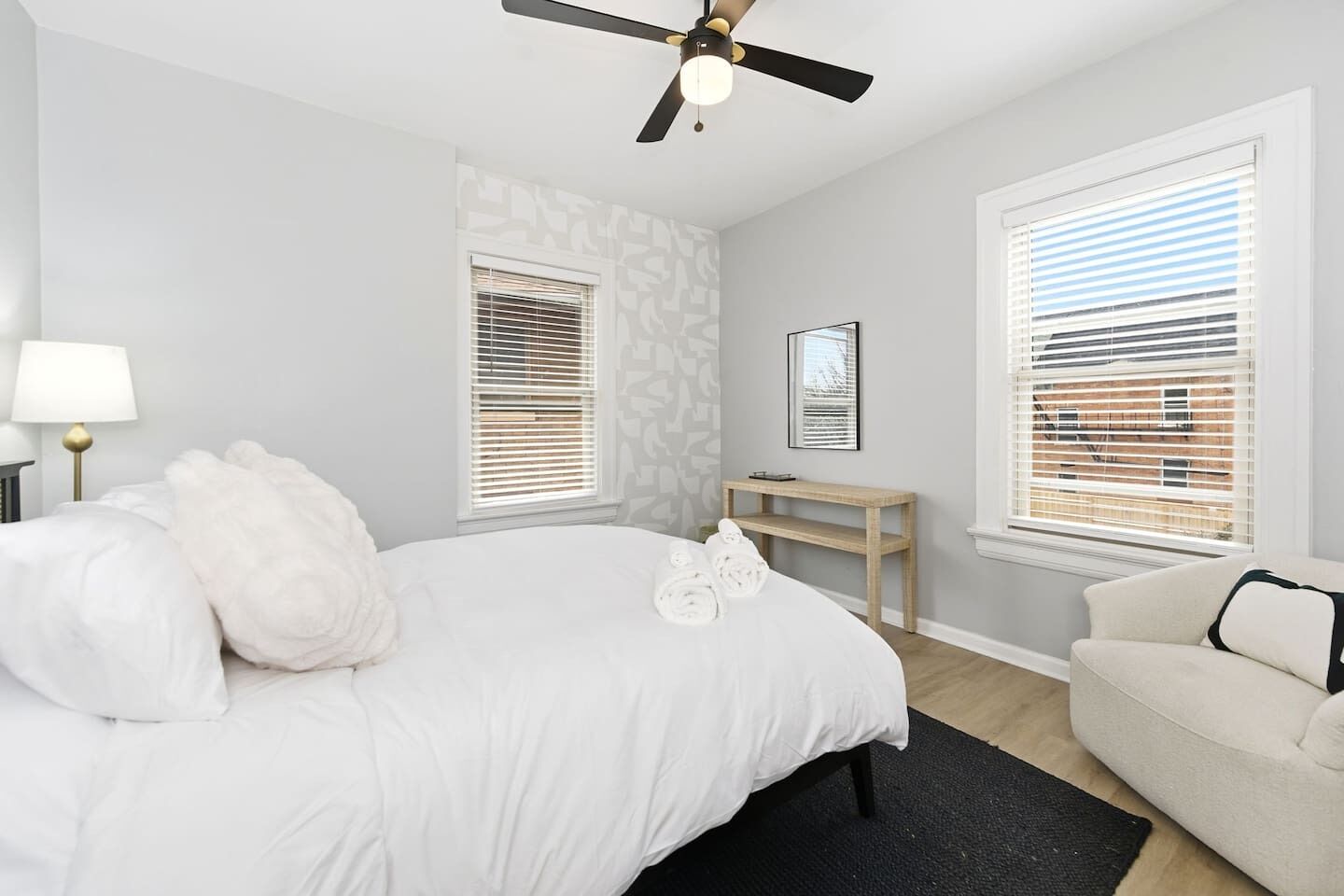 Queen bedroom with comfortable bedding