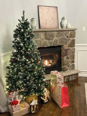 Interior - Modern ranch house with fireplace and fire pit (Long Pond)
