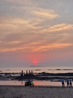 On the beach, white sand