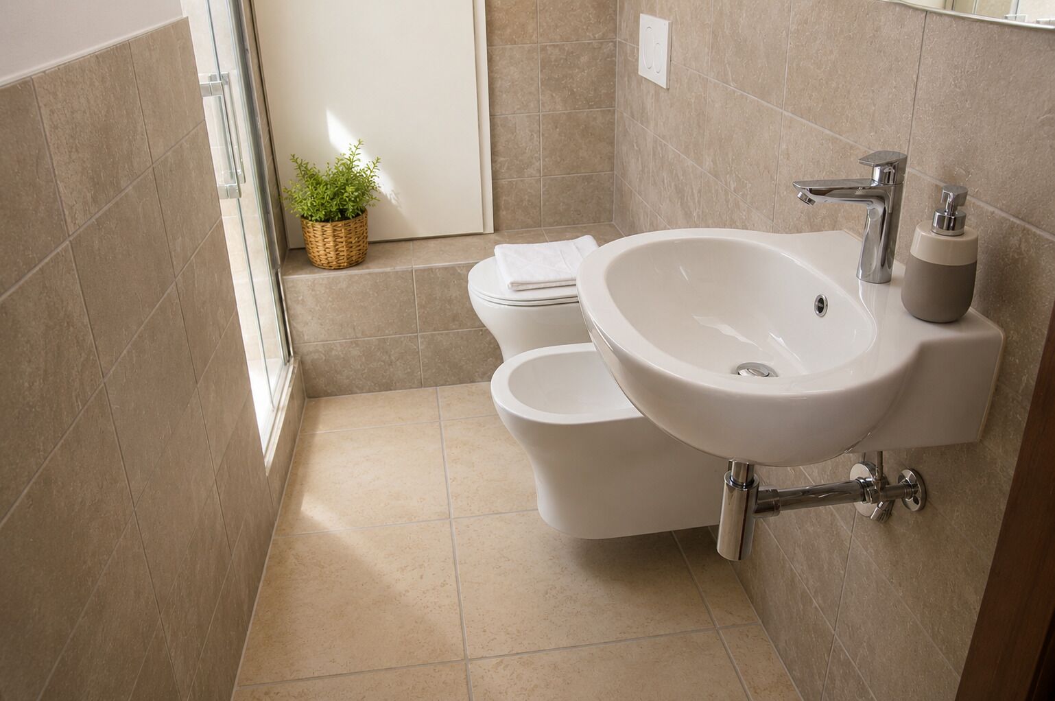 Haartrockner, Handtücher, Seife, Toilettenpapier