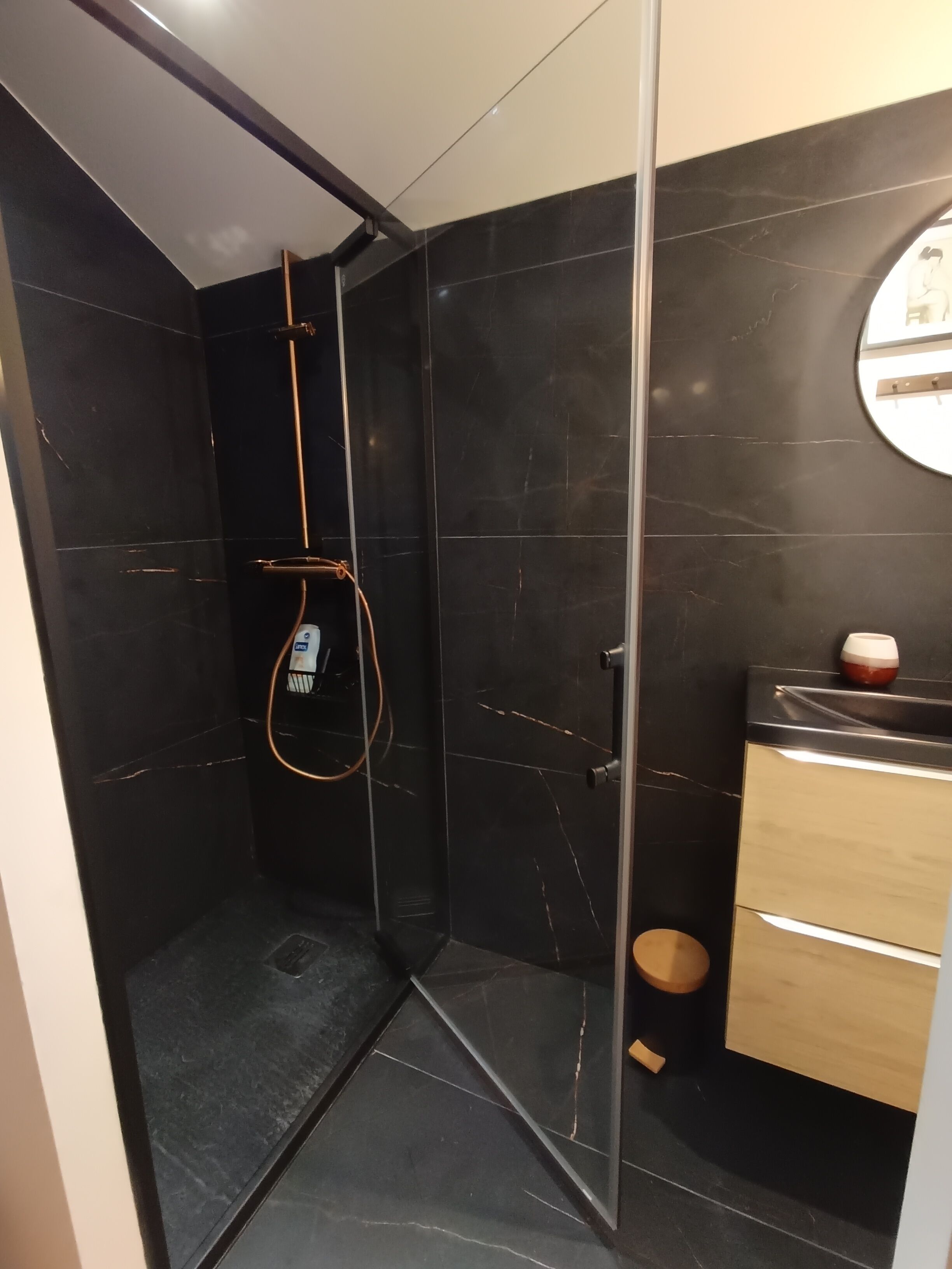 Douche, sèche-cheveux, savon, papier toilette