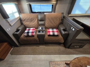 Interior - Cozy RV at Rocky Creek Ranch Hot Tub Pet Private (Fredericksburg)