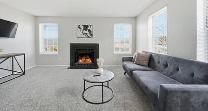 Comfortable layout with fireplace and dining area