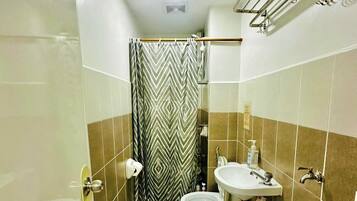 Shower, bidet, towels, soap