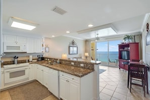 Fridge, microwave, oven, stovetop - Oceanfront Boardwalk Beach Resort Escape | Pools, Hot Tubs & Prime Location (Panama City Beach)