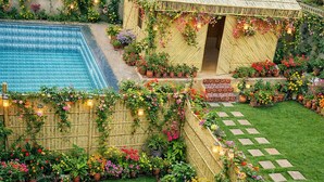 Pool - A Rustic Bamboo-Themed Farmhouse in Jaipur with Swimming Pool & Jacuzzi Escape (Rawlot Nagar)