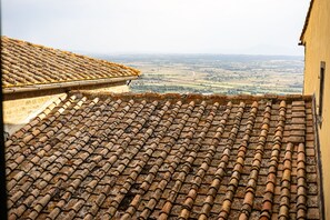 A rooftop with a tiled surface overlooking a rural landscape. - Appartamento Vagnucci (Cortona)