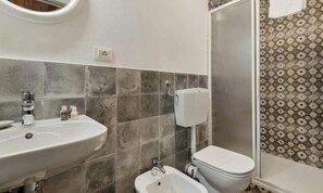 Douche, bidet, serviettes fournies, papier toilette