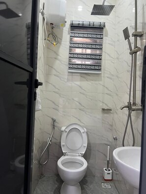 Ducha, toallas, jabón, papel higiénico