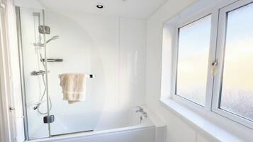 Hair dryer, towels, toilet paper