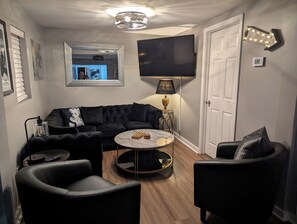 Living area - Hillside Hottie!  Downtown Corydon property with a hot tub and "Hottie" decor (Corydon)