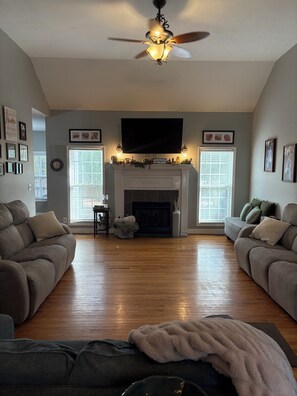 TV, fireplace - Masters Retreat: Spacious 4-bedroom house in beautiful Aiken (Aiken)