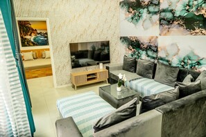 Living area - Private new villa Sunset Corals tastefully decorated in a modern refined style (Grand Baie)